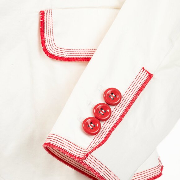 Moschino Cheap and Chic White Cotton Red-Embroidered Blazer - Picture 6 of 11